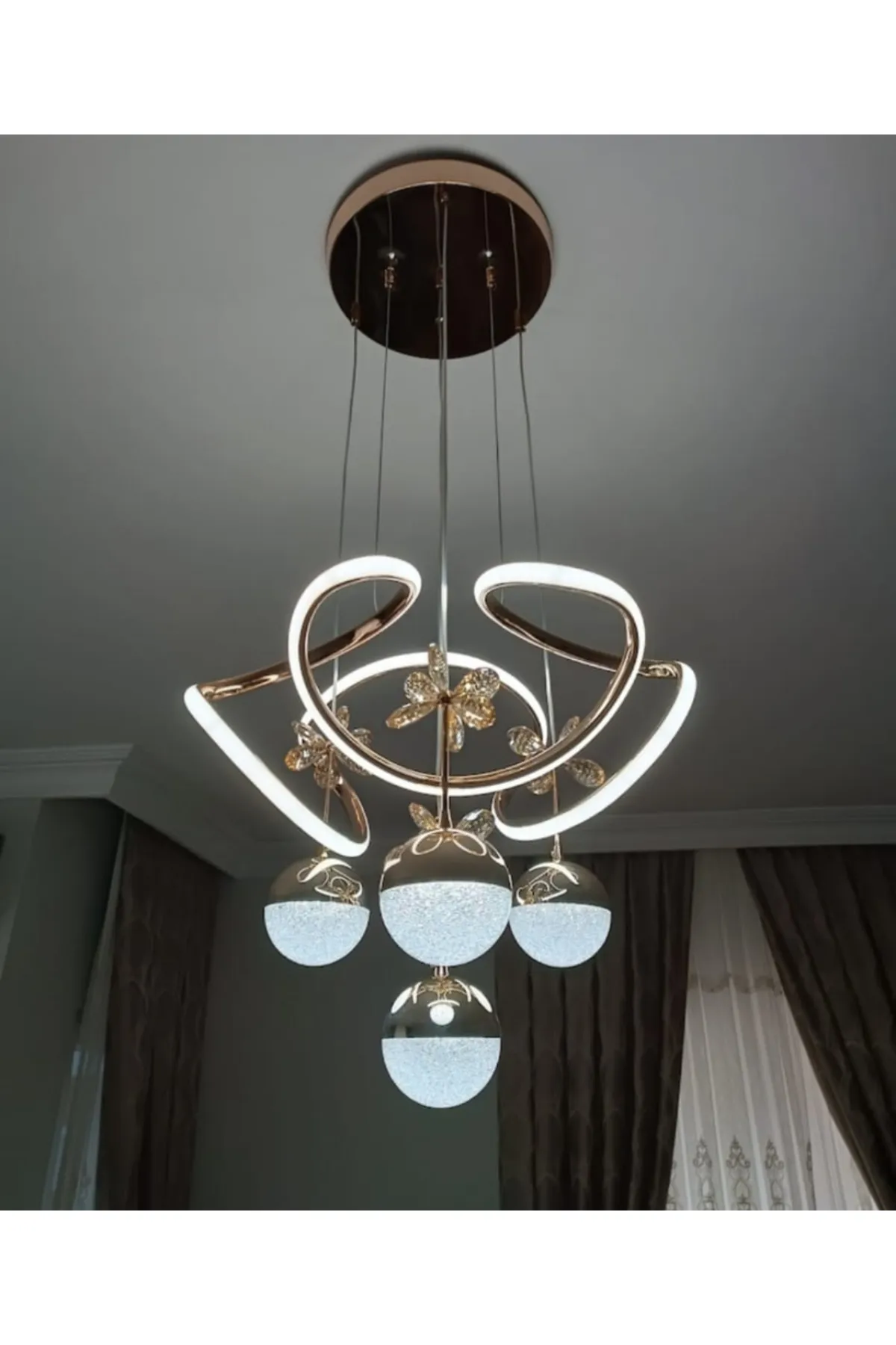 Led Avize 3'lü Halozen 4 Top Gold